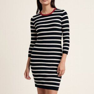 Aqua Cashmere Black White Striped Dress Small S 100% Cashmere Sweater Dress